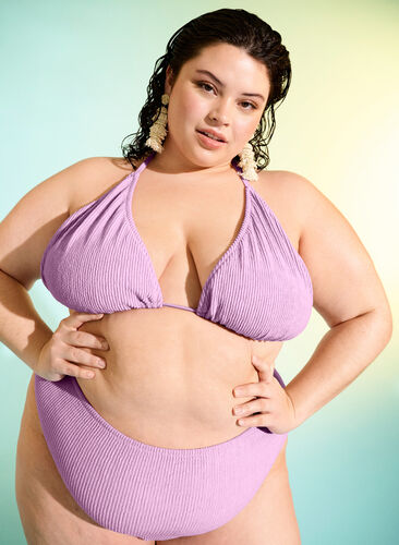 Zizzi Trekantet bikini-BH med kreppstruktur, Lilla, Image image number 0