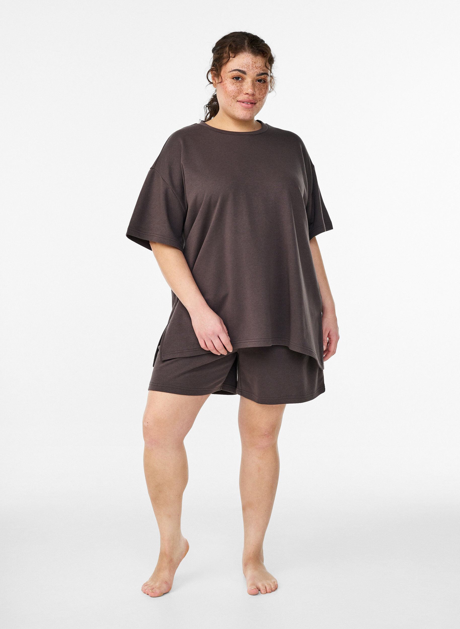 Zizzi Oversized genser T-skjorte, Brun, Model image number 1