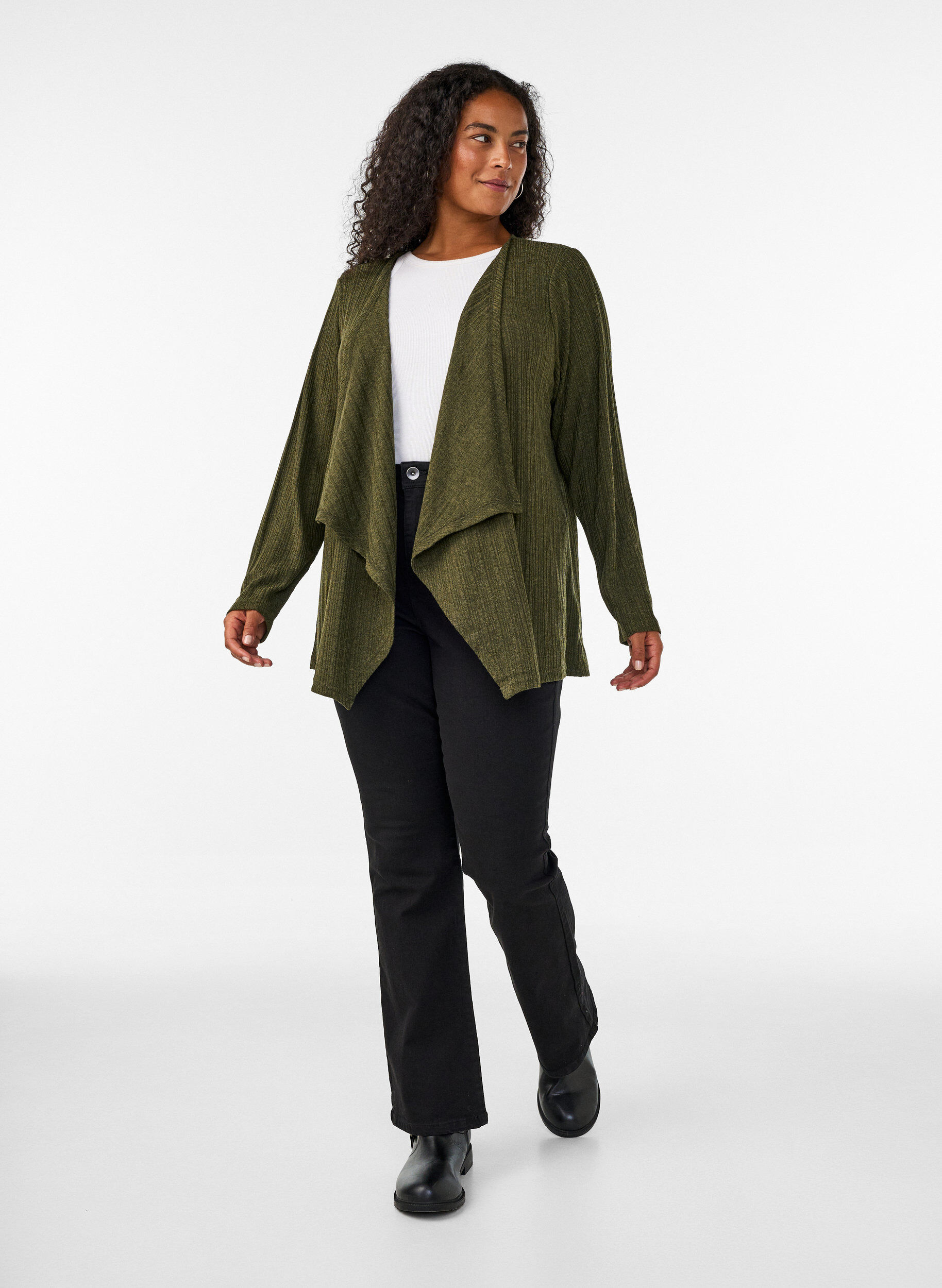 Zizzi&Aring;pen cardigan i teksturert jersey, Bl&aring;, Model image number 1