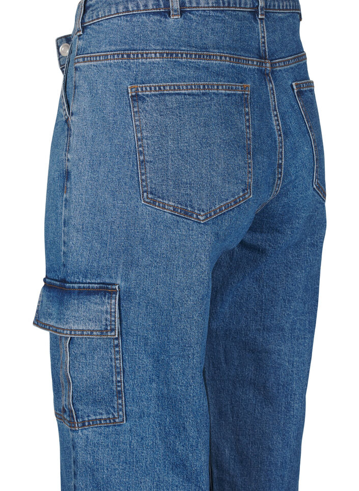 Cargo-jeans med høy midje, Blue Denim, Packshot image number 3