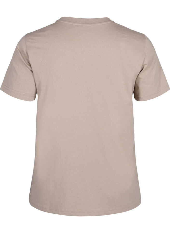 Basic T-skjorte i bomull med rund hals, Beige, Packshot image number 1