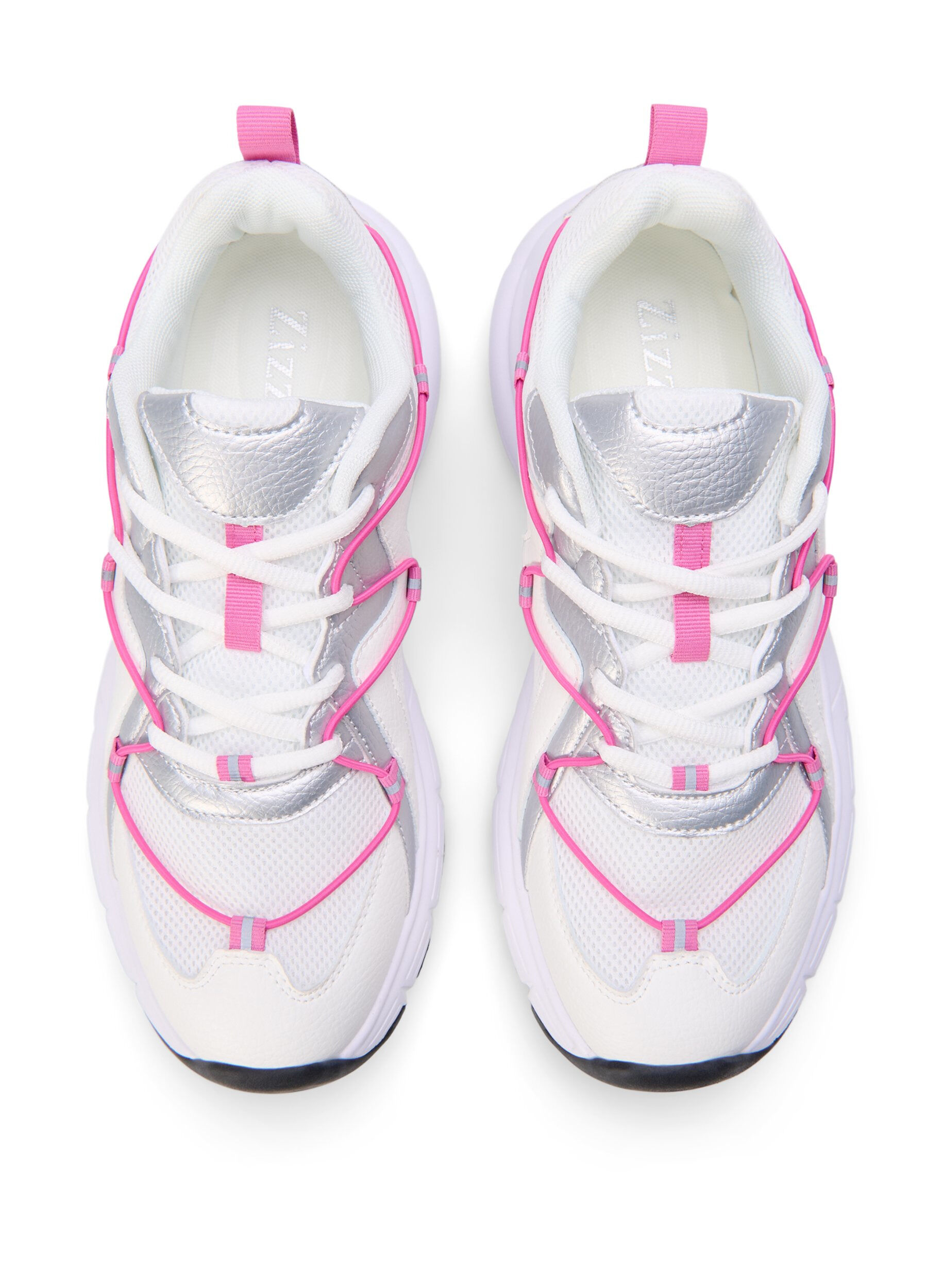 Zizzi Sneakers med bred passform og kontrastfarget knyting, White w. Pink, Packshot image number 2
