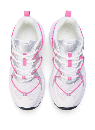 Sneakers med bred passform og kontrastfarget knyting, White w. Pink, Packshot image number 2