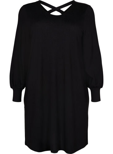 Langermet kjole med ryggdetaljer, Black, Packshot image number 0