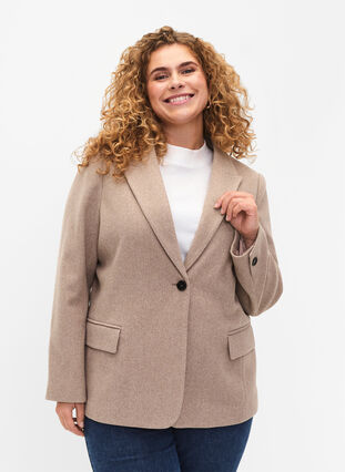 Zizzi Melert blazer med splitt, Pumice Stone Mel., Model image number 0