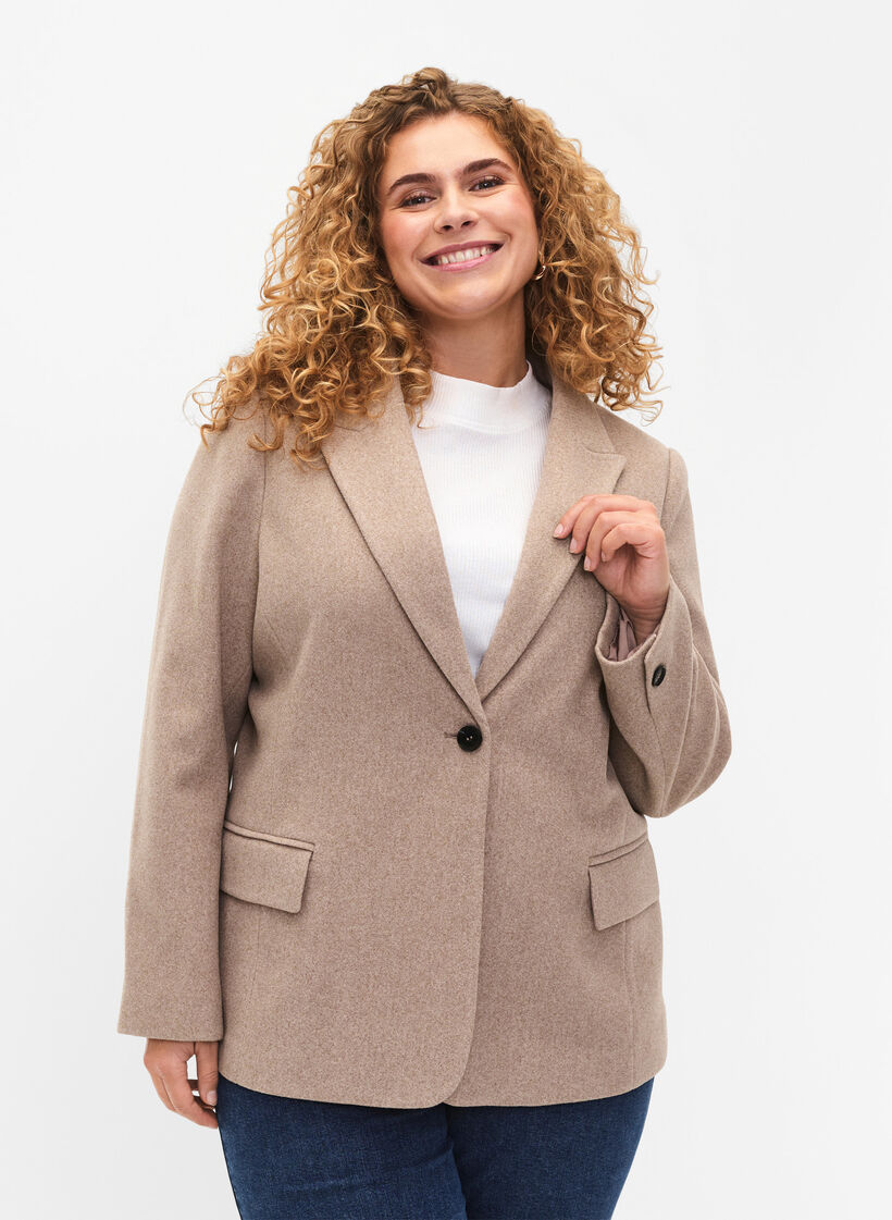 Melert blazer med splitt, Pumice Stone Mel., Model image number 0