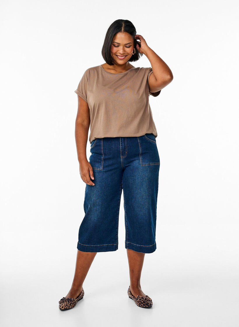 Kortermet t-skjorte i en bomullsblanding, Brun, Model image number 1