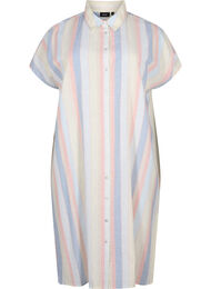 Lang skjorte i bomullsblanding med lin, Multi Color Stripe