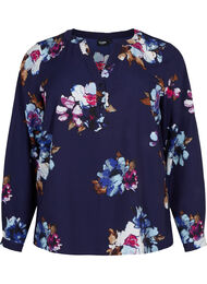 FLASH - Langermet bluse med mønster, Big Blue Flower