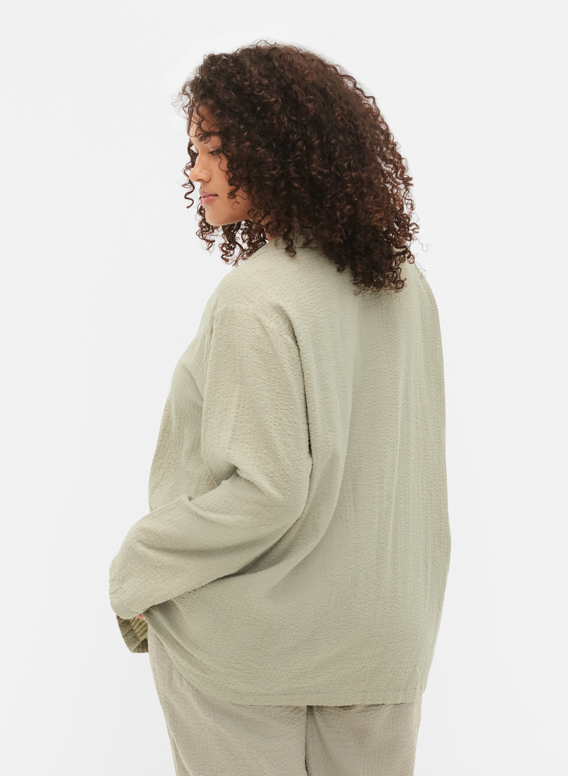 Zizzi Bomullsskjorte med struktur, Seagrass , Model image number 1