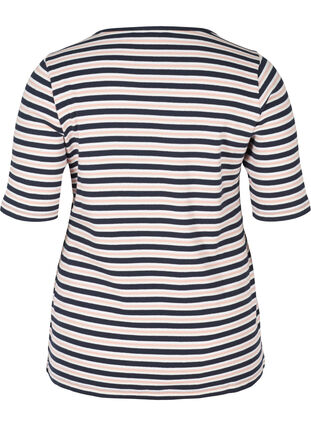 Stripete T-skjorte i bomull med ribbet struktur, Blue Rose Stripe, Packshot image number 1