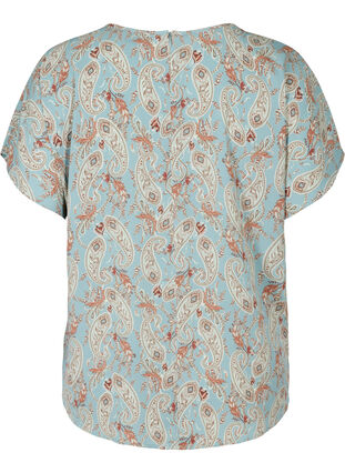 Bluse med korte ermer, Light Blue Paisley , Packshot image number 1