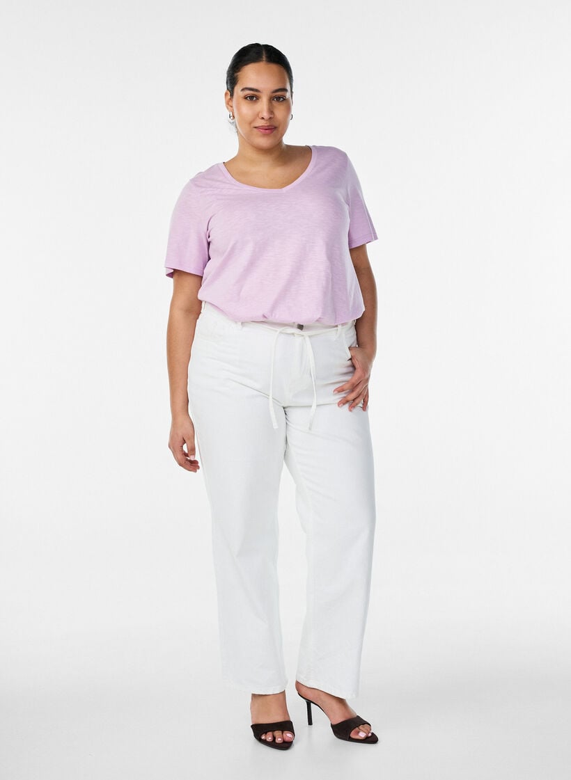 Kortermet basic T-skjorte med V-hals, Lilla, Model image number 1