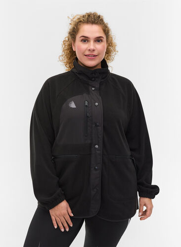 Treningsjakke i fleece med høy hals og lommer, Black, Model image number 0
