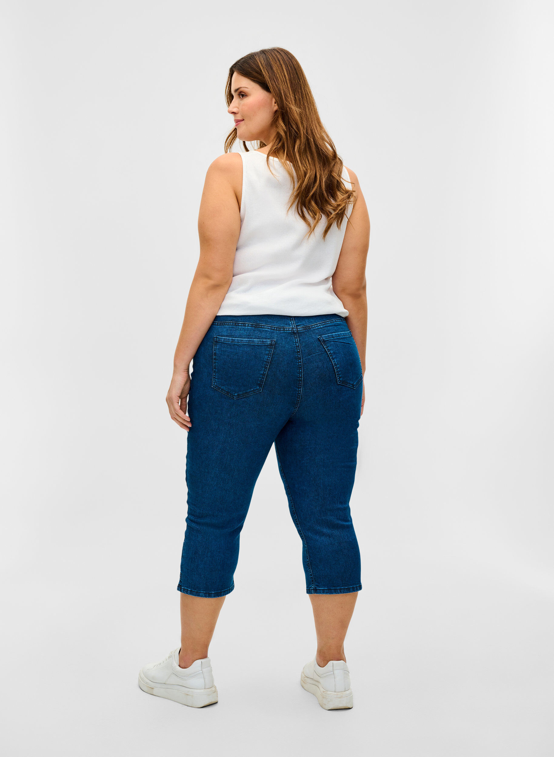 Zizzi Capribukser i bomullsmiks, Dark blue denim, Model image number 0