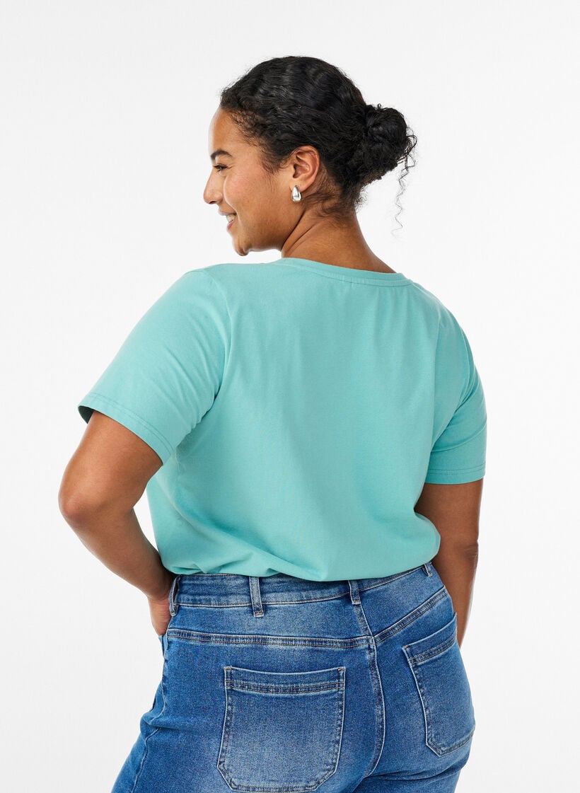 Ensfarvet basis T-skjorte i bomull, Gr&oslash;nn, Model image number 2