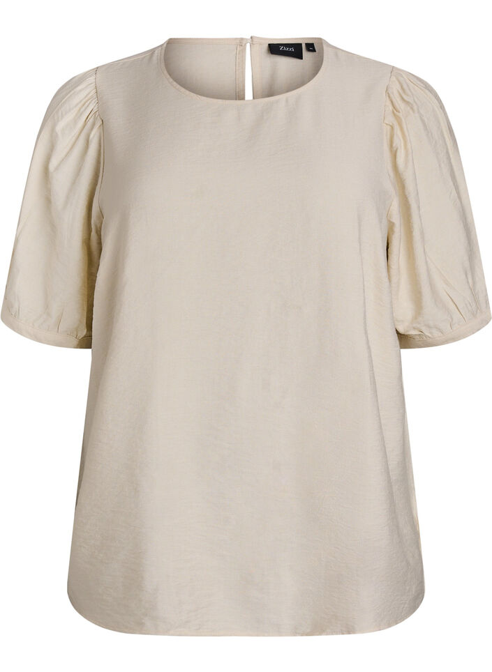 Viskose bluse med 1/2 ermer, Beige, Packshot image number 0