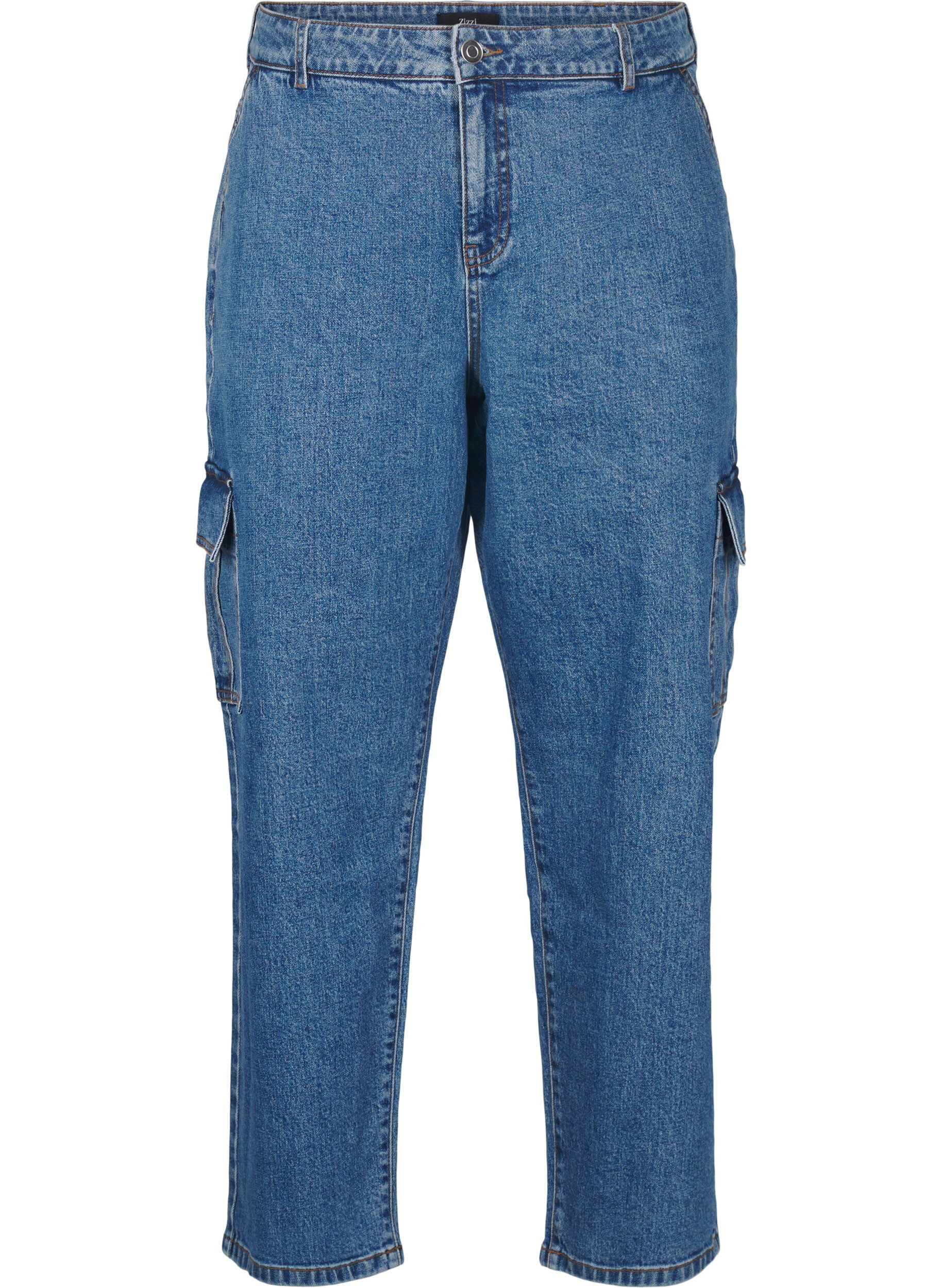 Zizzi Cargo-jeans med h&oslash;y midje, Blue Denim, Packshot image number 0