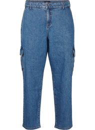 Cargo-jeans med høy midje, Blue Denim