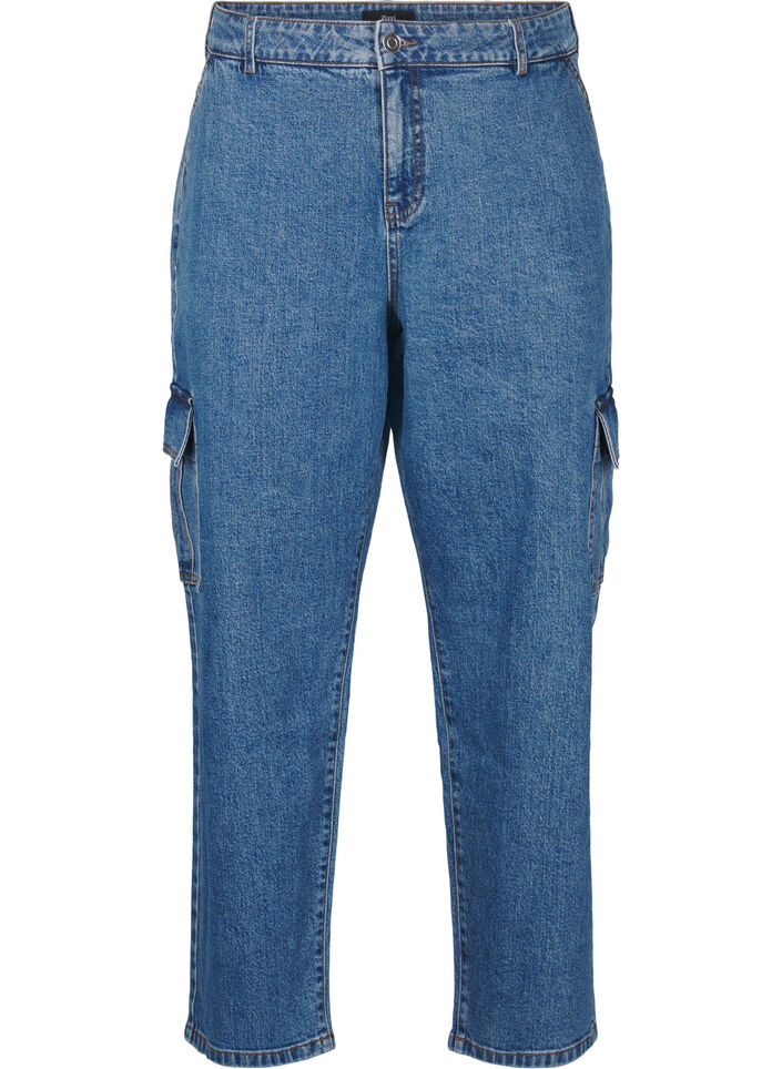 Cargo-jeans med høy midje, Blue Denim, Packshot image number 0