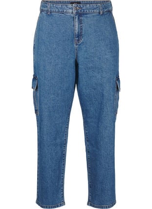 Zizzi Cargo-jeans med høy midje, Blue Denim, Packshot image number 0