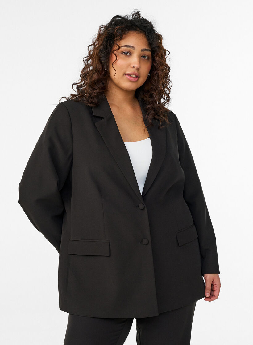Klassisk blazer med knappelukking, Svart, Model image number 0