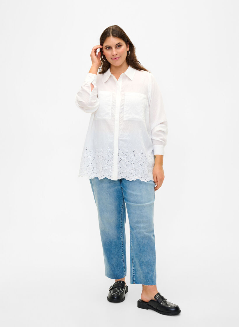 Skjorte i viskose med broderi anglaise, Bright White, Model image number 2