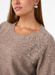 Strikkebluse med rhinesteiner og nagler, Beige, Model image number 3