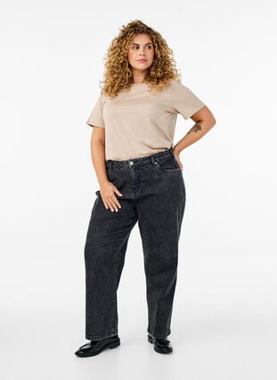 Zizzi Basic T-skjorte i bomull med rund hals, Beige, Model image number 1