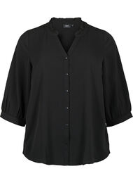 Skjortebluse med 3/4-ermer og volangkrage, Black