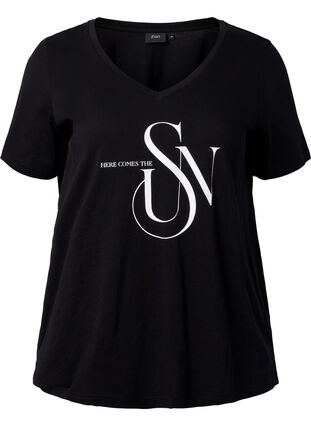 T-skjorte i bomull med trykk, Black SUN, Packshot image number 0