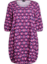 Kort bomullskjole med 3/4 ermer og lommer, Navy Pink Graphic