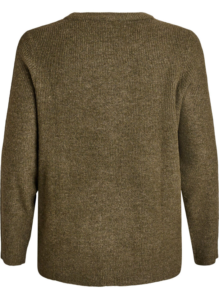 Melert strikkebluse med rund hals, Grønn, Packshot image number 1