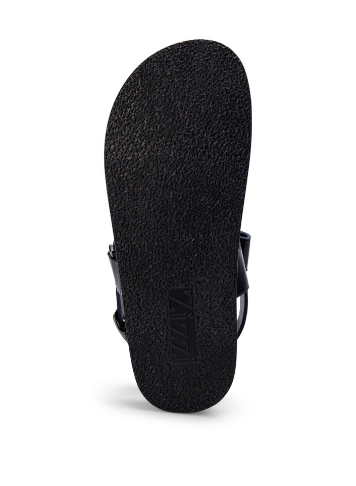 Sandal i skinn med bred passform og justerbare remmer, Svart, Packshot image number 5