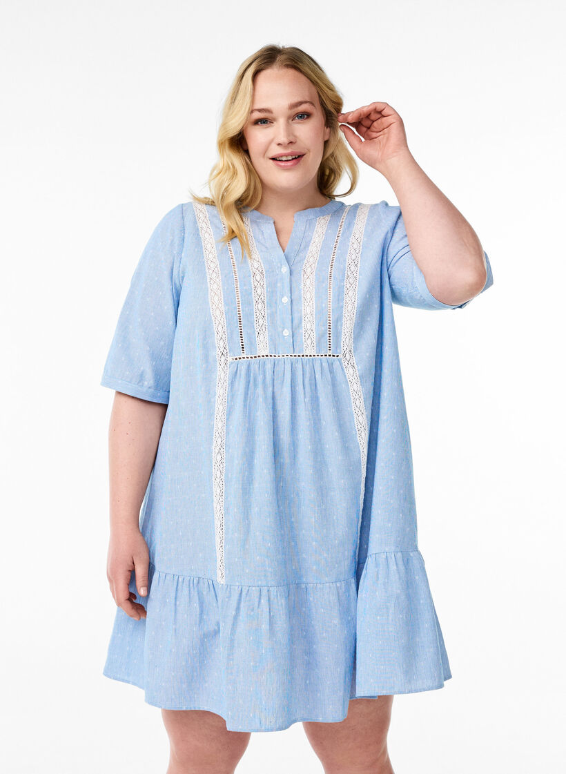 Kort kjole med blondebånd og A-form, Blue Stripe, Model