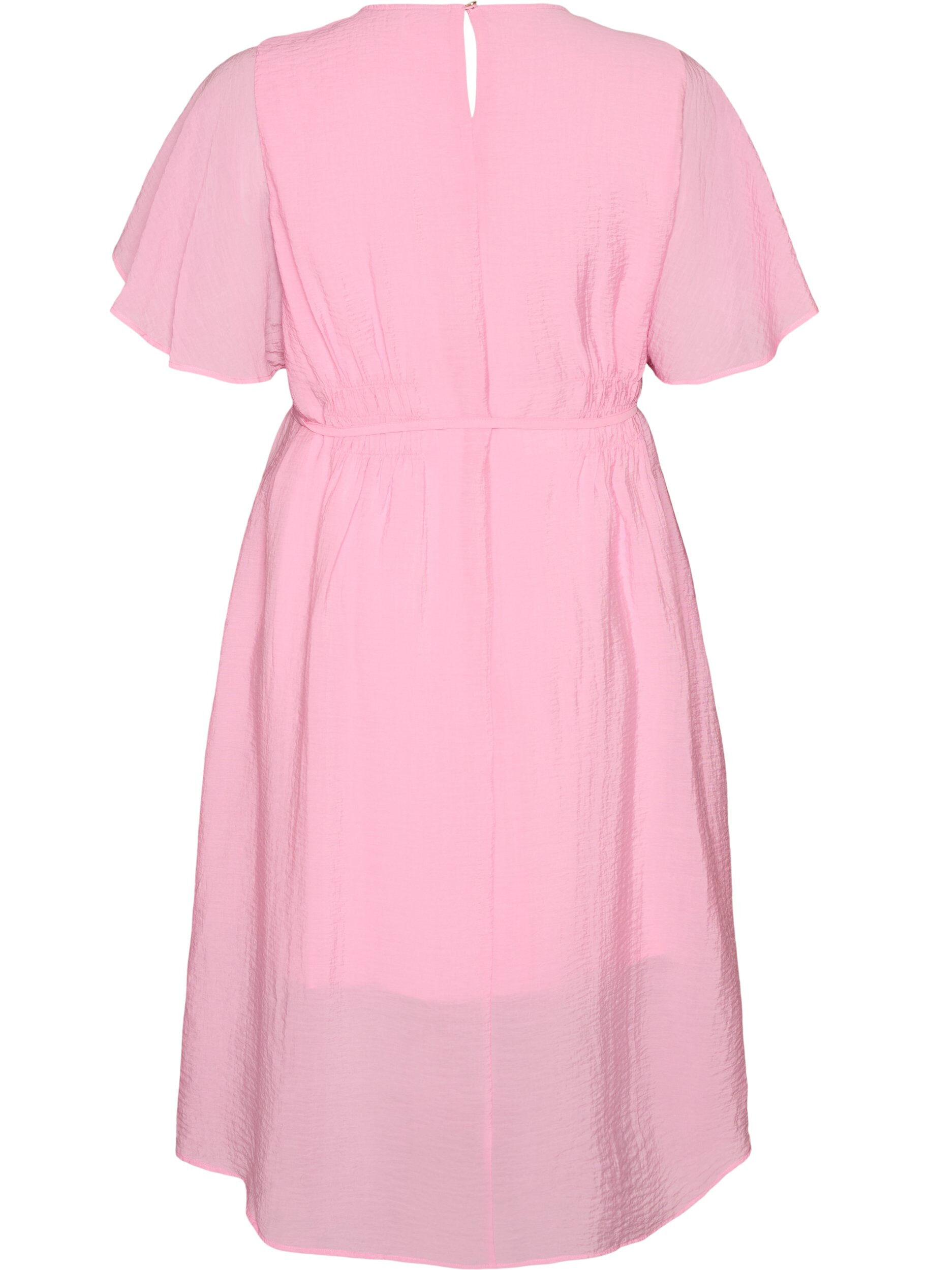 ZizziAnkellang kjole med flagrende ermer og knytebelte, Rosa, Packshot image number 1