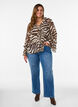 Chiffonbluse med sebratrykk og volanger, Brun, Model image number 1