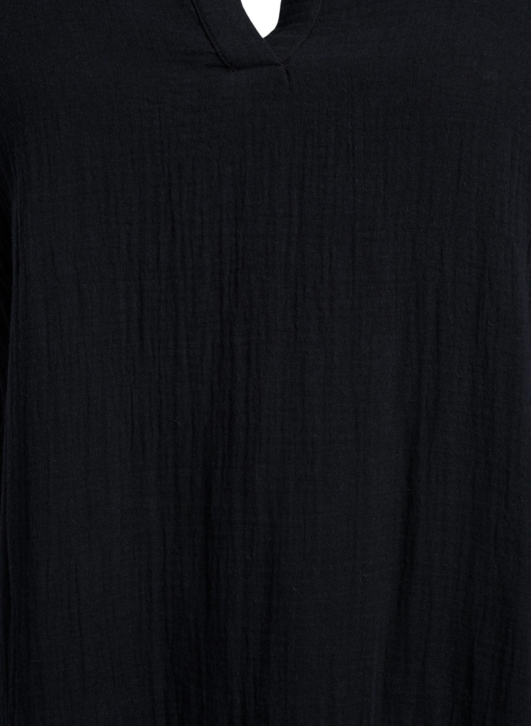ZizziKort A-linjekjole i bomullsmuslin, Svart, Packshot image number 2