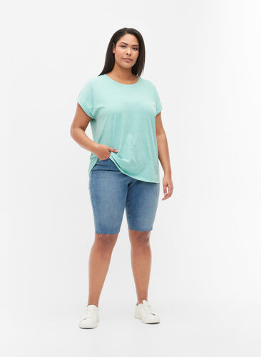 Melert T-skjorte med korte ermer, Turquoise Mél, Model image number 2