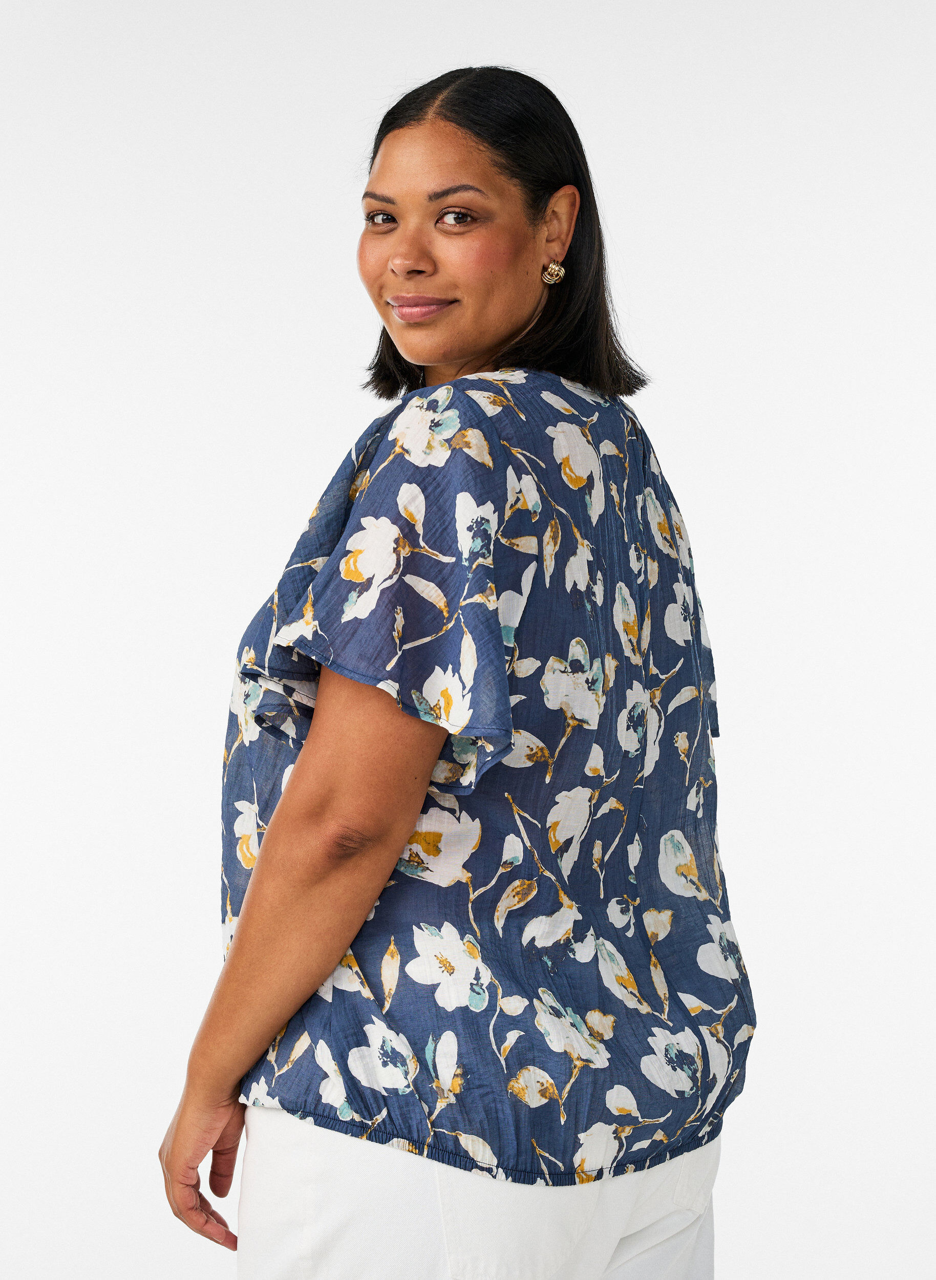 ZizziBluse med ballongform og flaggermus ermer, Bl&aring;, Model image number 2