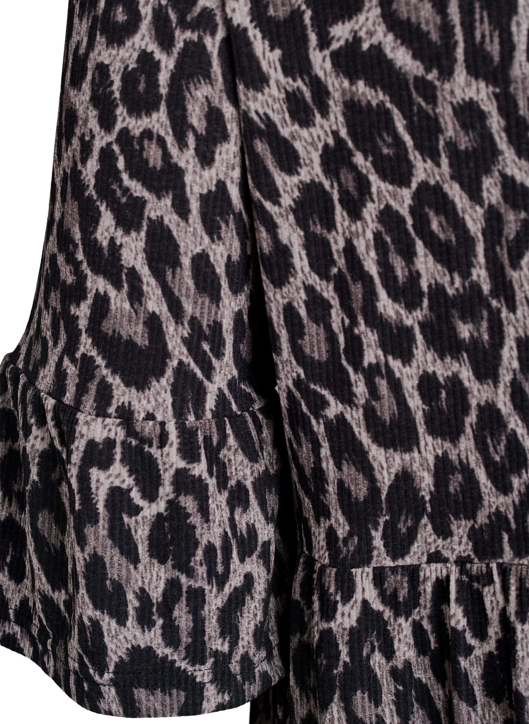 Zizzi Kort A-linje kjole med leopardm&oslash;nster, Gr&aring;, Packshot image number 3