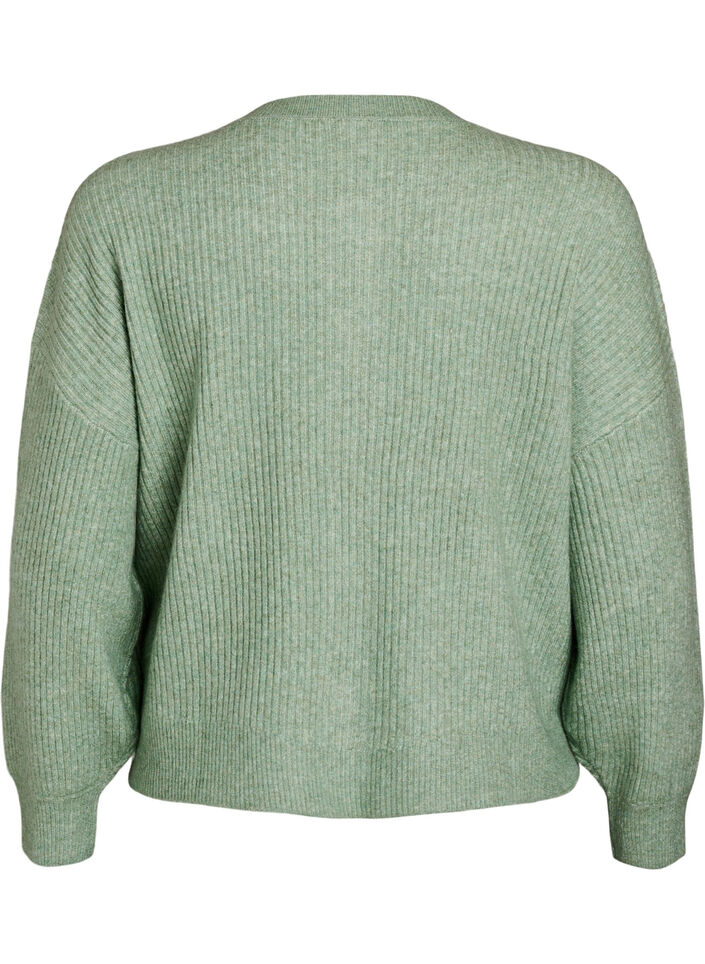 Ribbestrikket cardigan med knapper, Grønn, Packshot image number 1