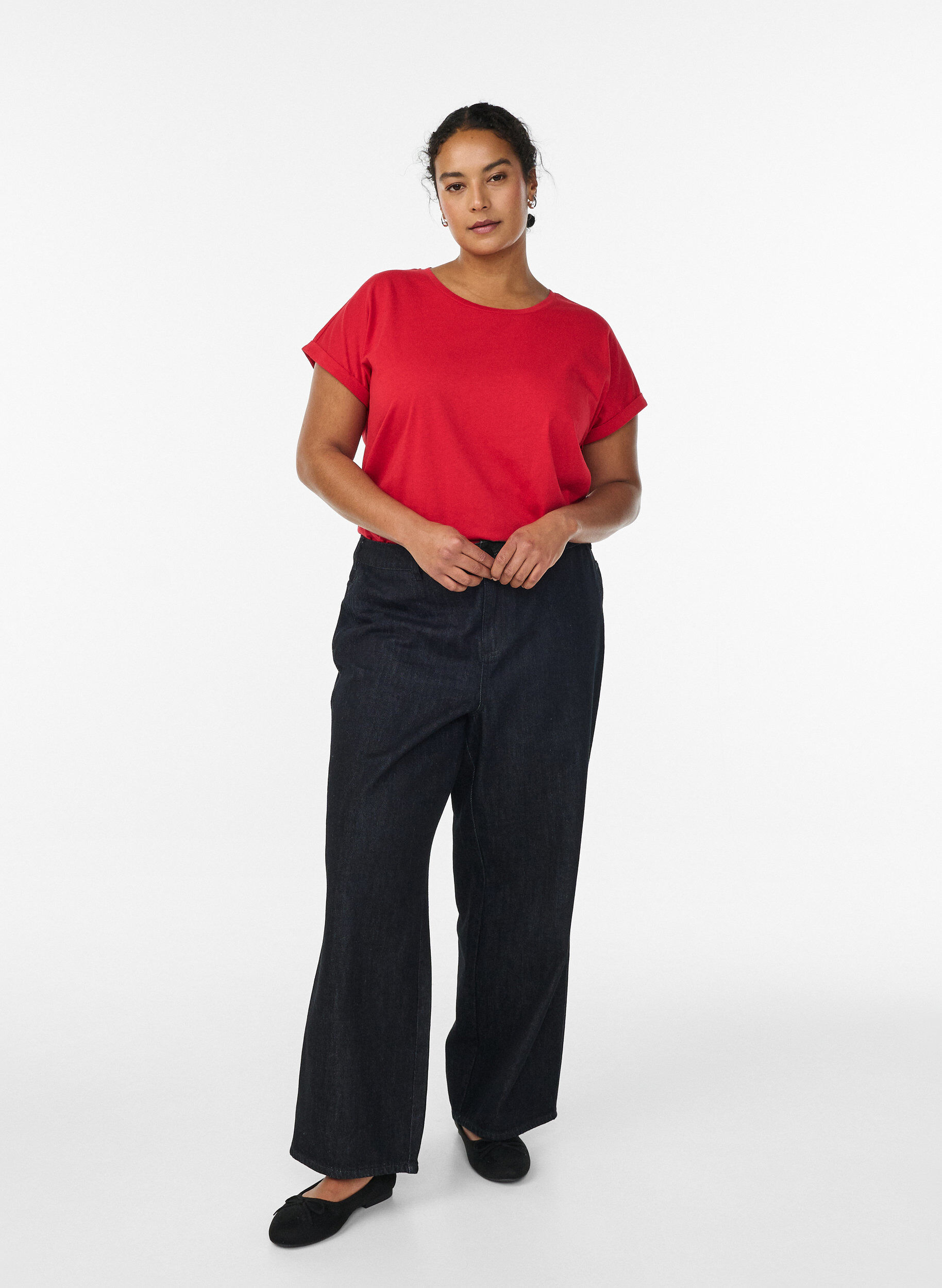 Zizzi Kortermet T-skjorte i bomullsblanding, R&oslash;d, Model image number 1