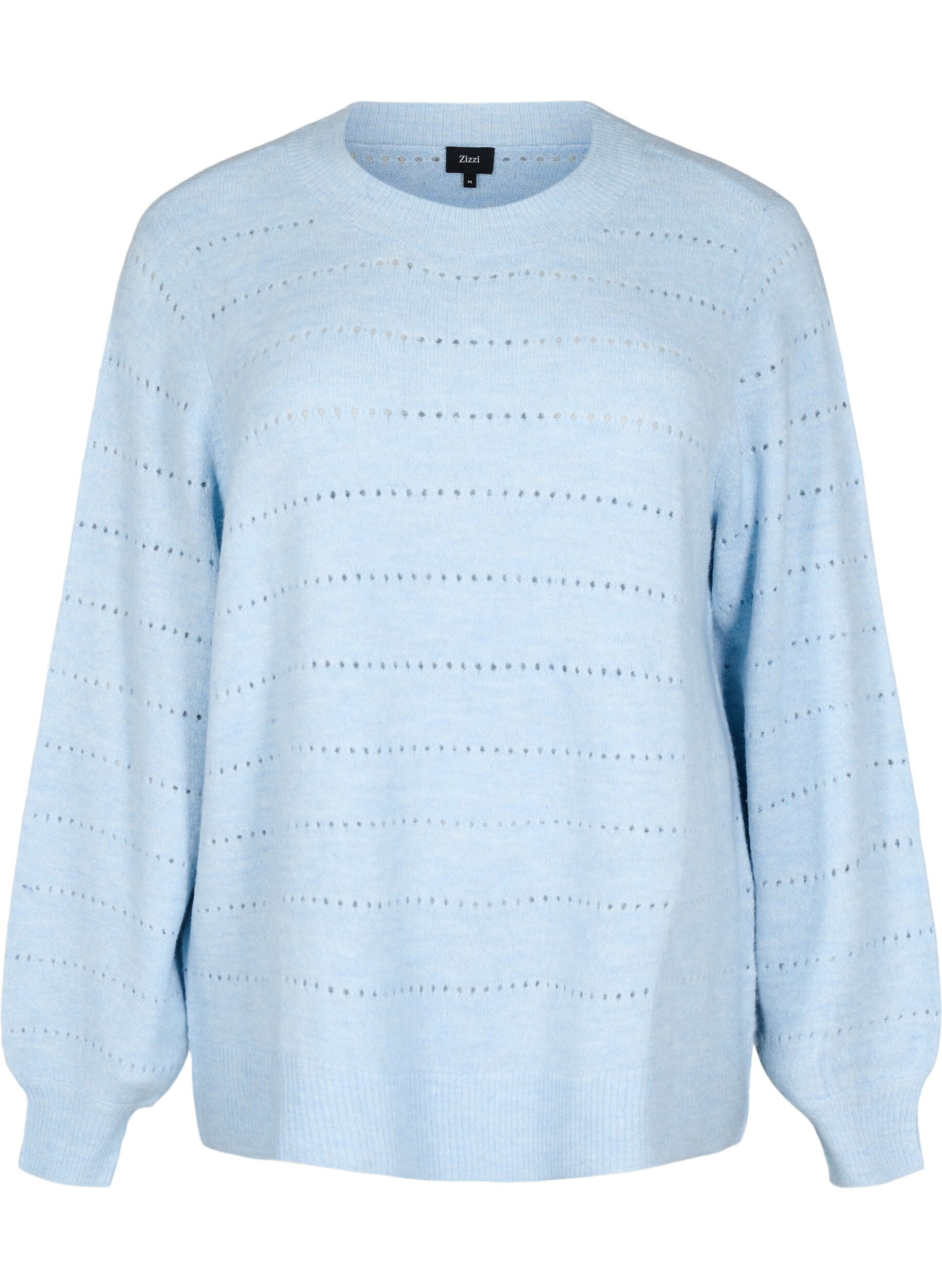 Zizzi Strikket bluse med rund hals og hulm&oslash;nster, Cashmere Blue Mel., Packshot image number 0