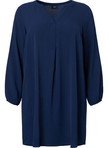 Kjole med lange ermer og V-hals, Navy, Packshot image number 0
