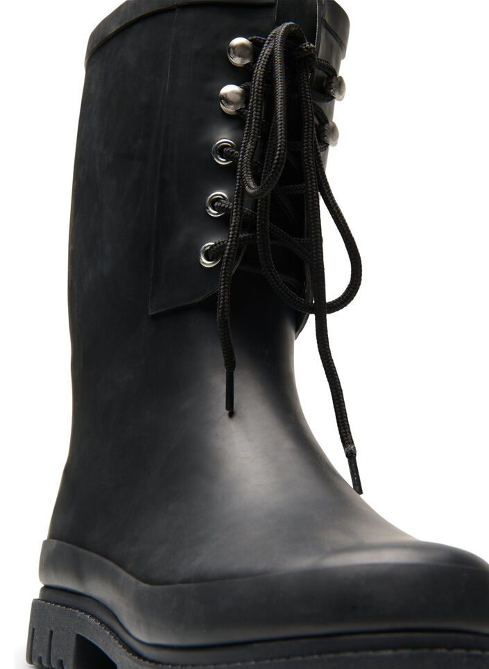 Gummistøvler med wide fit og knyting, Black, Packshot image number 1