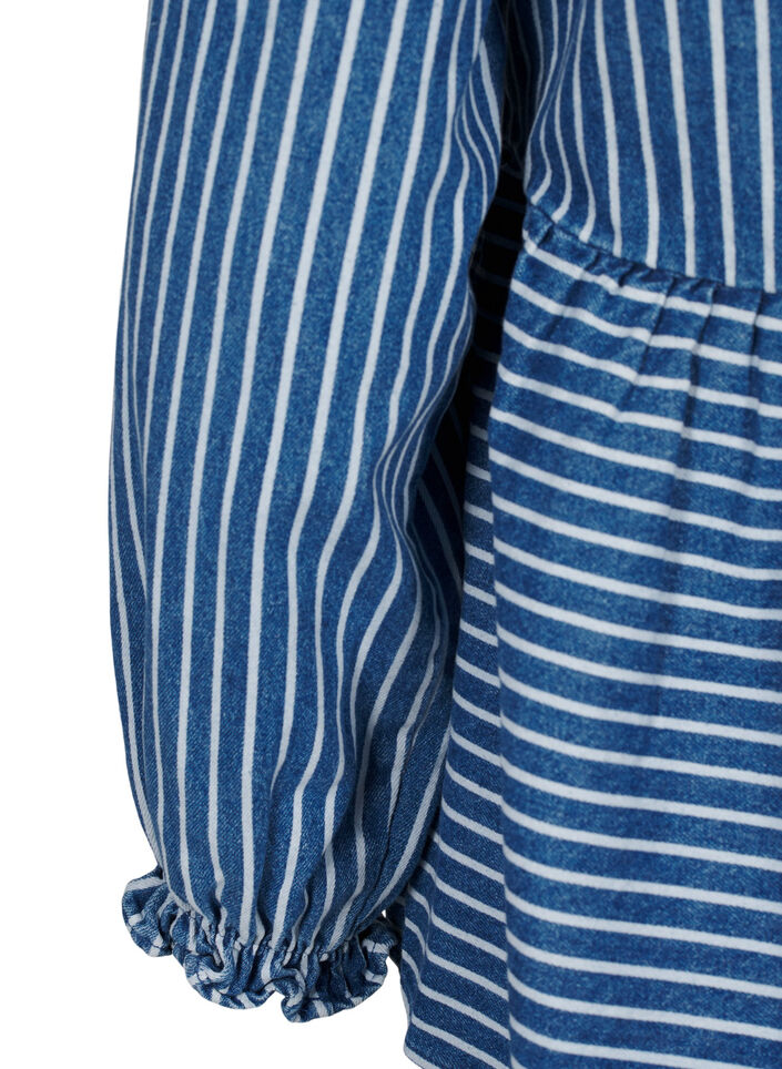 Stripete denimbluse med knyting foran, Blå, Packshot image number 3