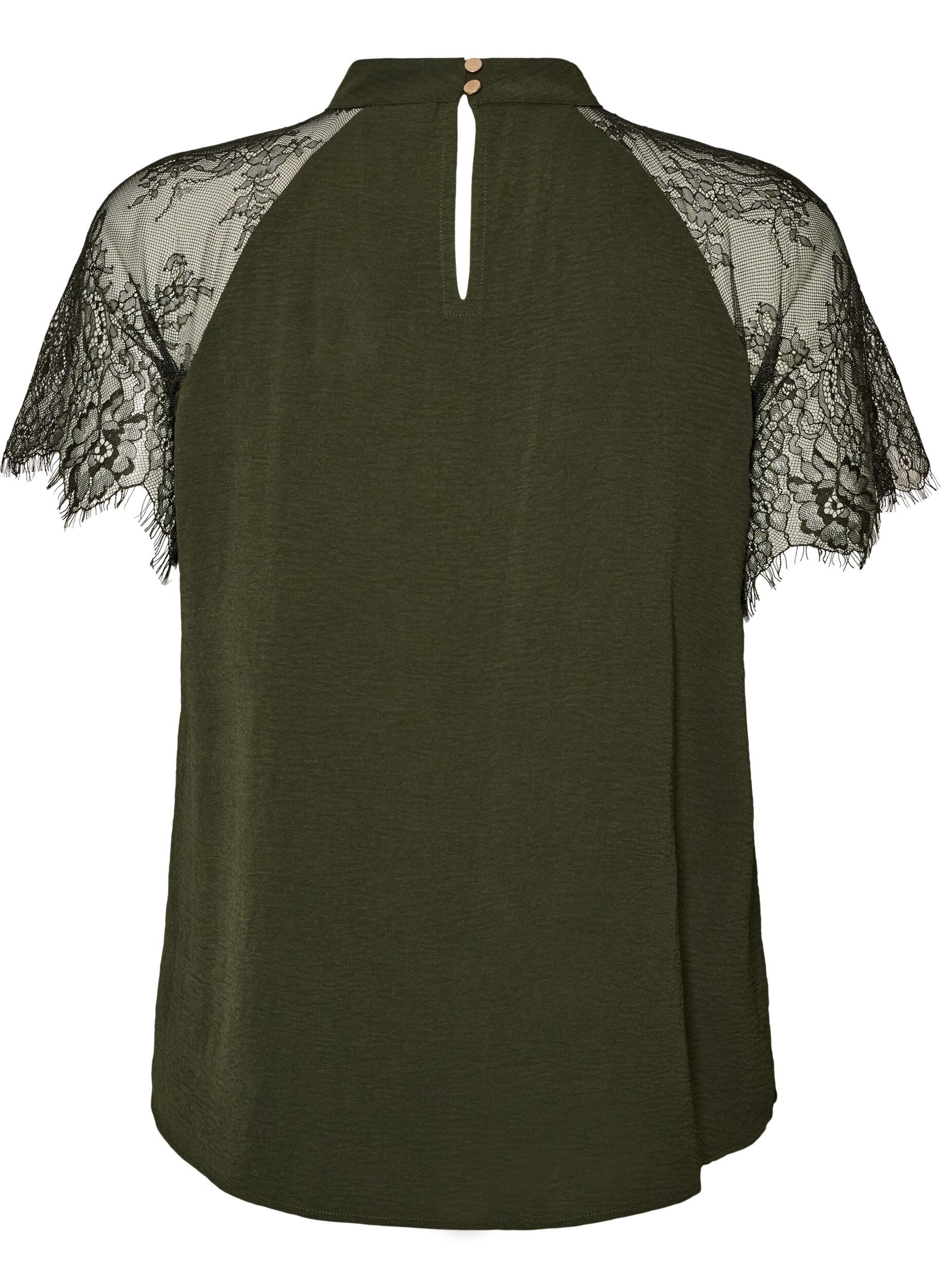 ZizziBluse med korte blondeermer og h&oslash;y hals, Gr&oslash;nn, Packshot image number 1