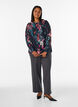 Bluse med blomstertrykk og vevd tekstur, Svart, Model image number 1