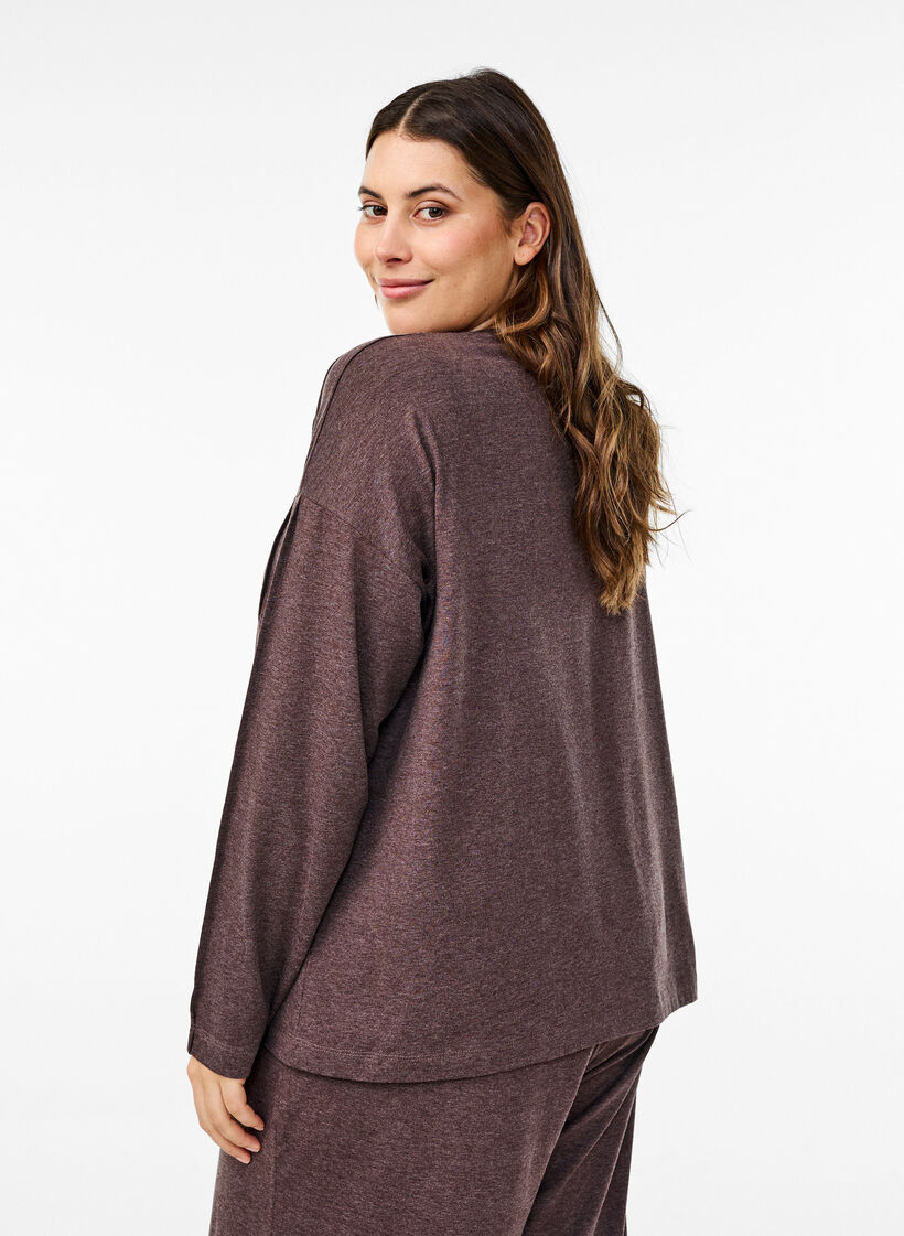 Løs jerseybluse med sømdetaljer, Brun, Model image number 2